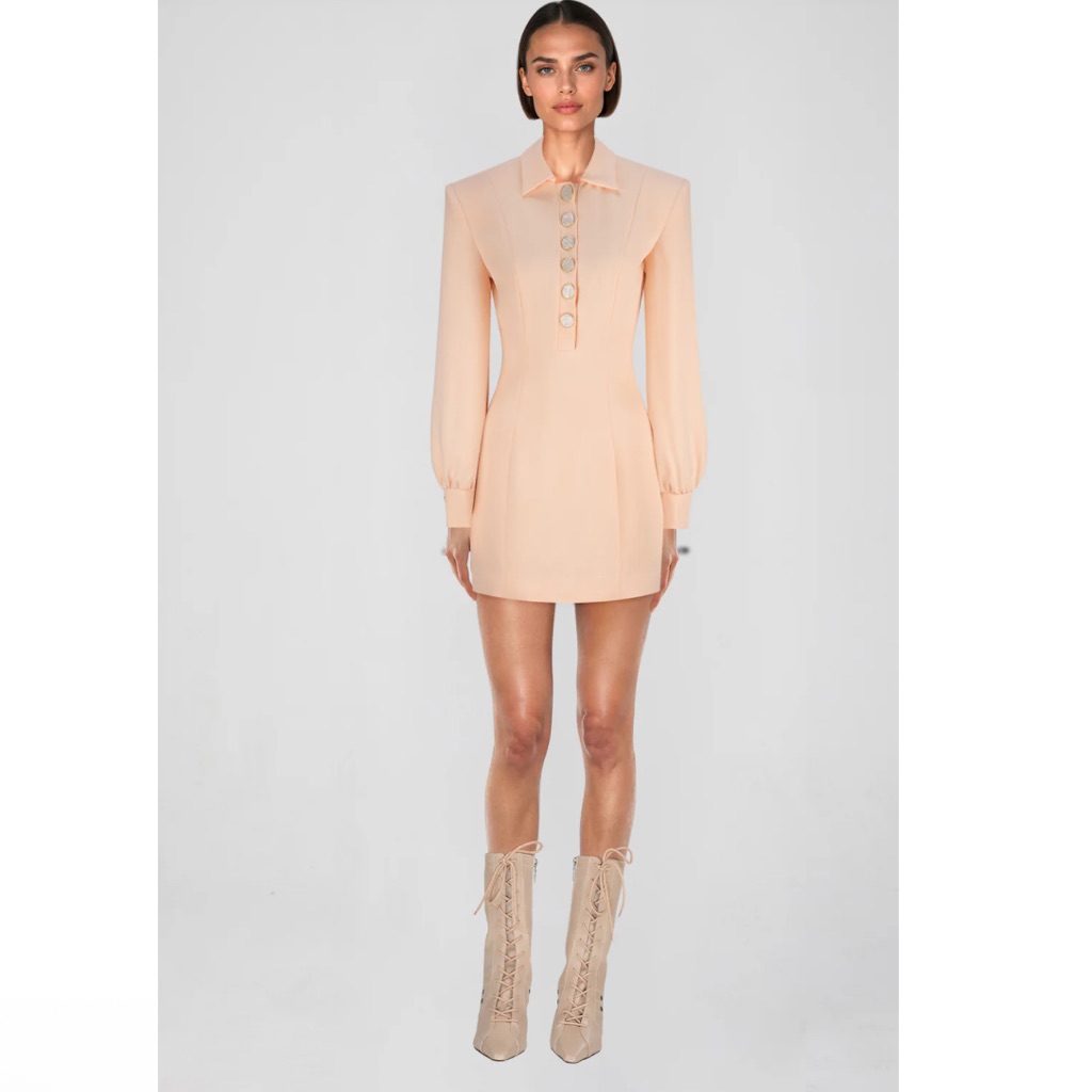 New Atoir Goldie Mini Shoulder Pad Button Collared Dress In Peach Pink Us 10
